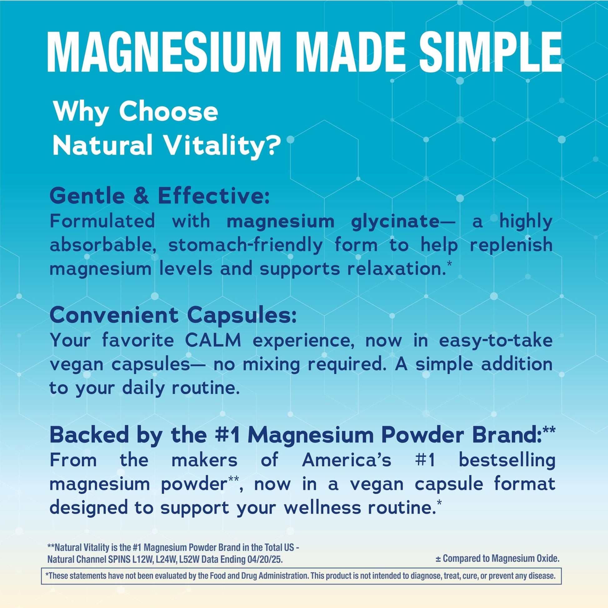Natural Vitality Calm, Magnesium Glycinate Supports Bone, Muscle, Heart, & Nerve Health, Non-GMO, Vegan, Gluten Free 180ct - dailyvitalstore