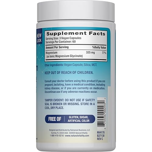 Natural Vitality Calm, Magnesium Glycinate Supports Bone, Muscle, Heart, & Nerve Health, Non-GMO, Vegan, Gluten Free 180ct - dailyvitalstore