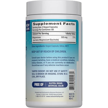 Natural Vitality Calm, Magnesium Glycinate Supports Bone, Muscle, Heart, & Nerve Health, Non-GMO, Vegan, Gluten Free 180ct - dailyvitalstore