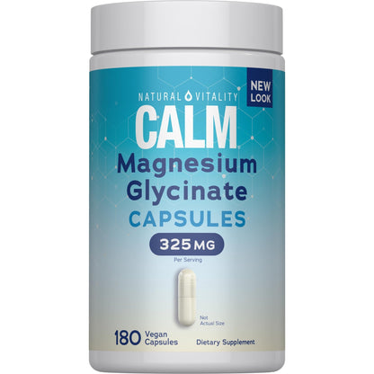 Natural Vitality Calm, Magnesium Glycinate Supports Bone, Muscle, Heart, & Nerve Health, Non-GMO, Vegan, Gluten Free 180ct - dailyvitalstore