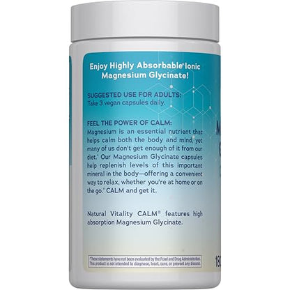 Natural Vitality Calm, Magnesium Glycinate Supports Bone, Muscle, Heart, & Nerve Health, Non-GMO, Vegan, Gluten Free 180ct - dailyvitalstore