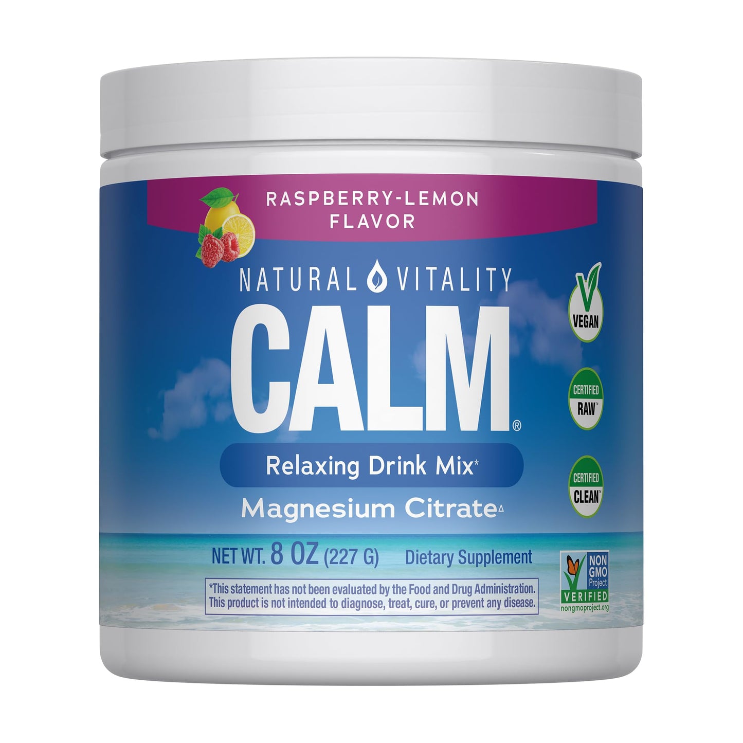 NATURAL VITALITY Raspberry Lemon Calm Magnesium Drink Mix, 8 OZ - dailyvitalstore