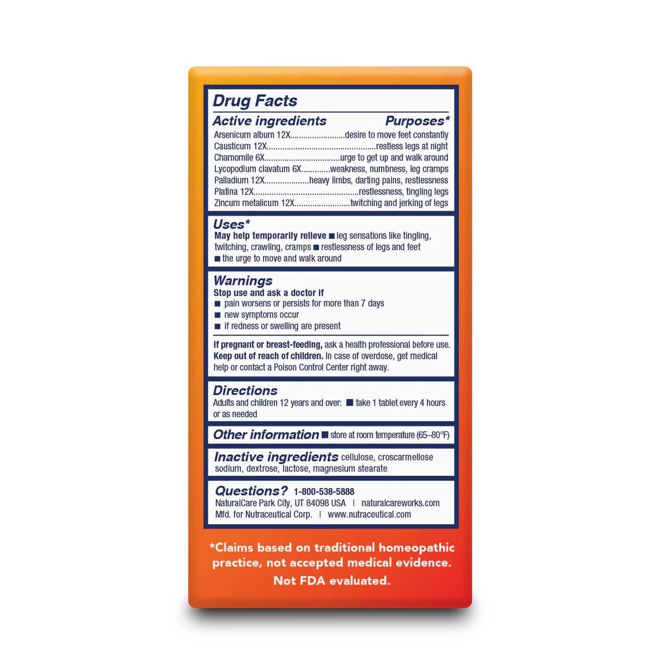 NaturalCare Restless Legs, Homeopathic Tablets, 60ct - dailyvitalstore