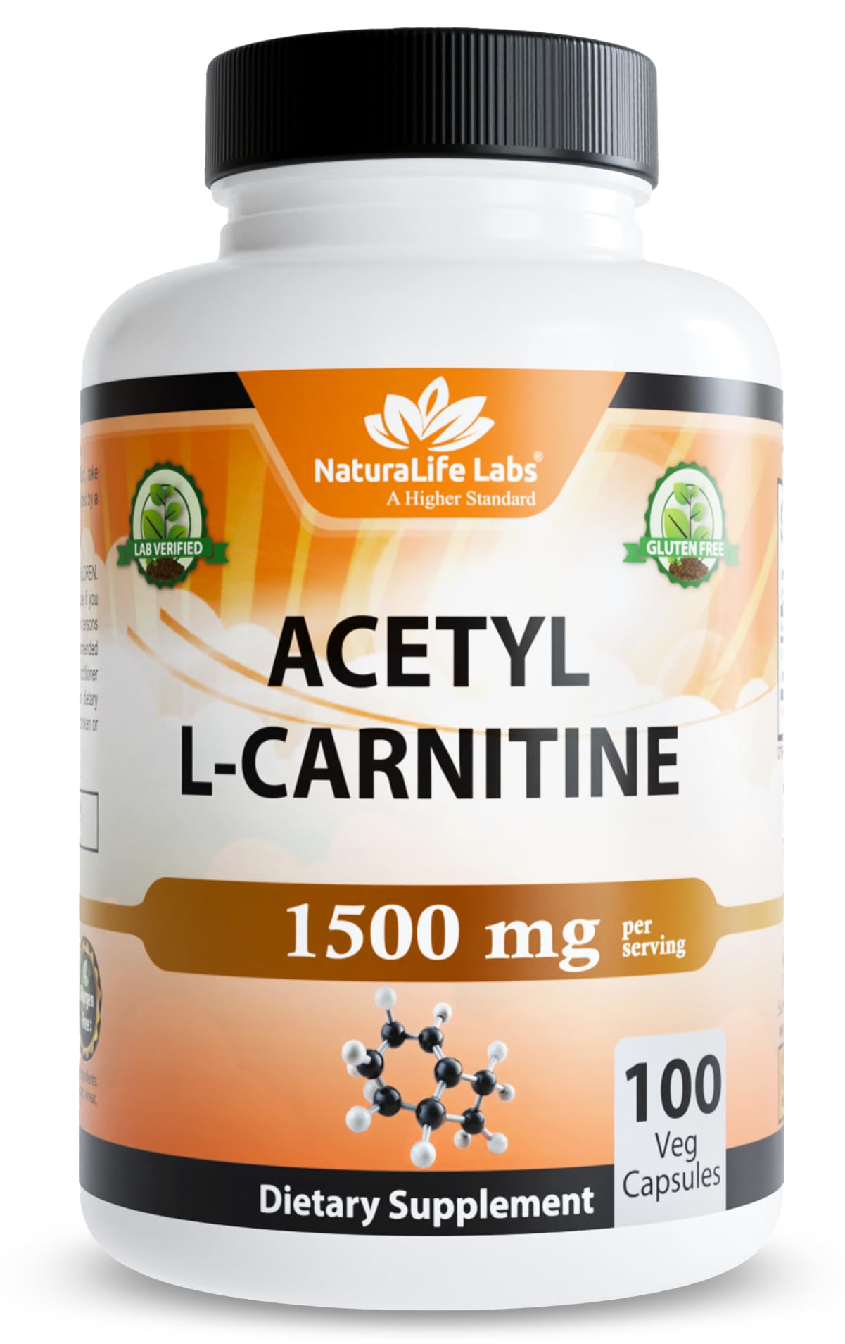 NaturaLife Labs Acetyl L-Carnitine (ALCAR) 1500 mg per Serving – 100 Capsules – Non-GMO, Gluten-Free, Vegan - dailyvitalstore