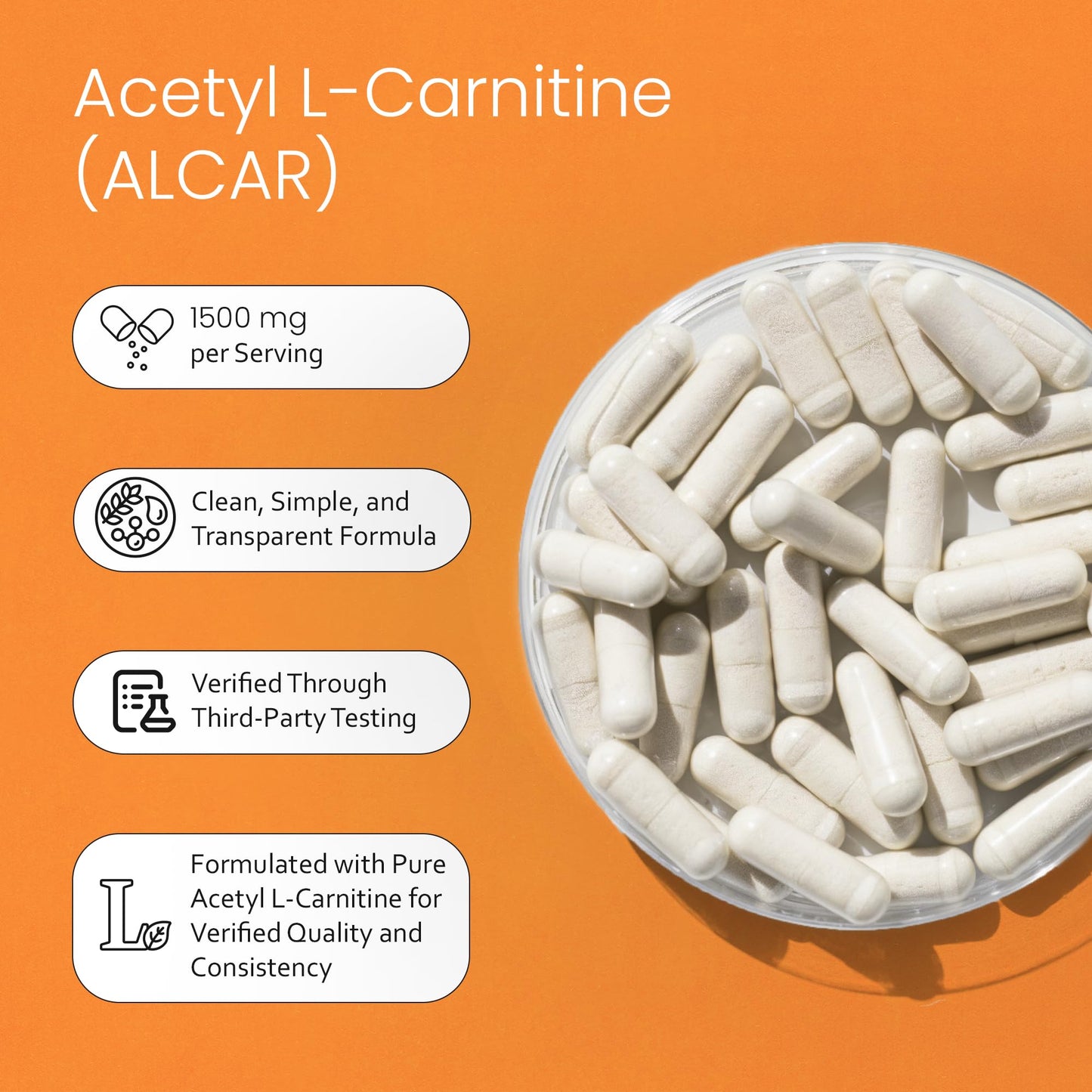 NaturaLife Labs Acetyl L-Carnitine (ALCAR) 1500 mg per Serving – 100 Capsules – Non-GMO, Gluten-Free, Vegan - dailyvitalstore