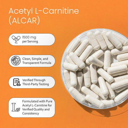 NaturaLife Labs Acetyl L-Carnitine (ALCAR) 1500 mg per Serving – 100 Capsules – Non-GMO, Gluten-Free, Vegan - dailyvitalstore