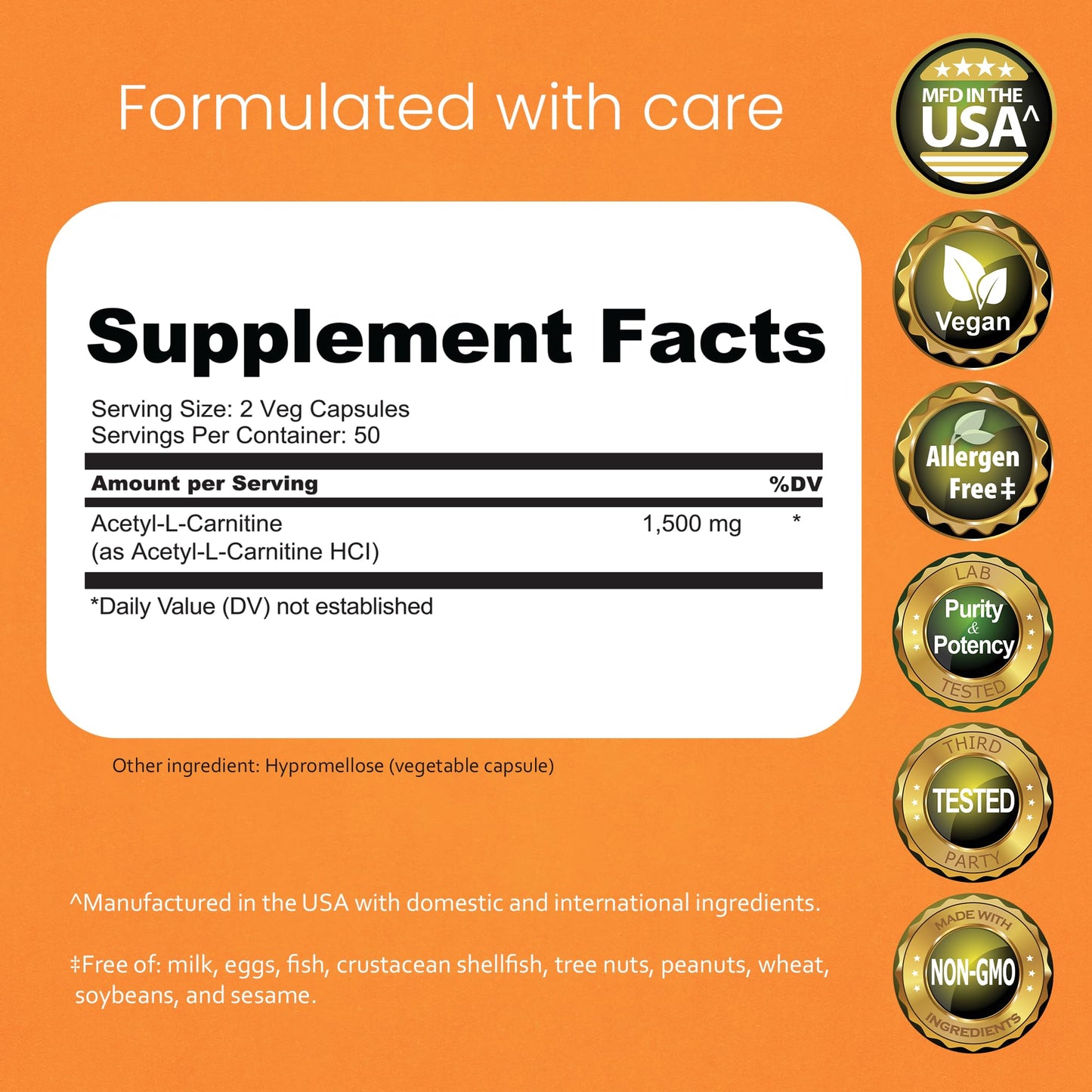 NaturaLife Labs Acetyl L-Carnitine (ALCAR) 1500 mg per Serving – 100 Capsules – Non-GMO, Gluten-Free, Vegan - dailyvitalstore