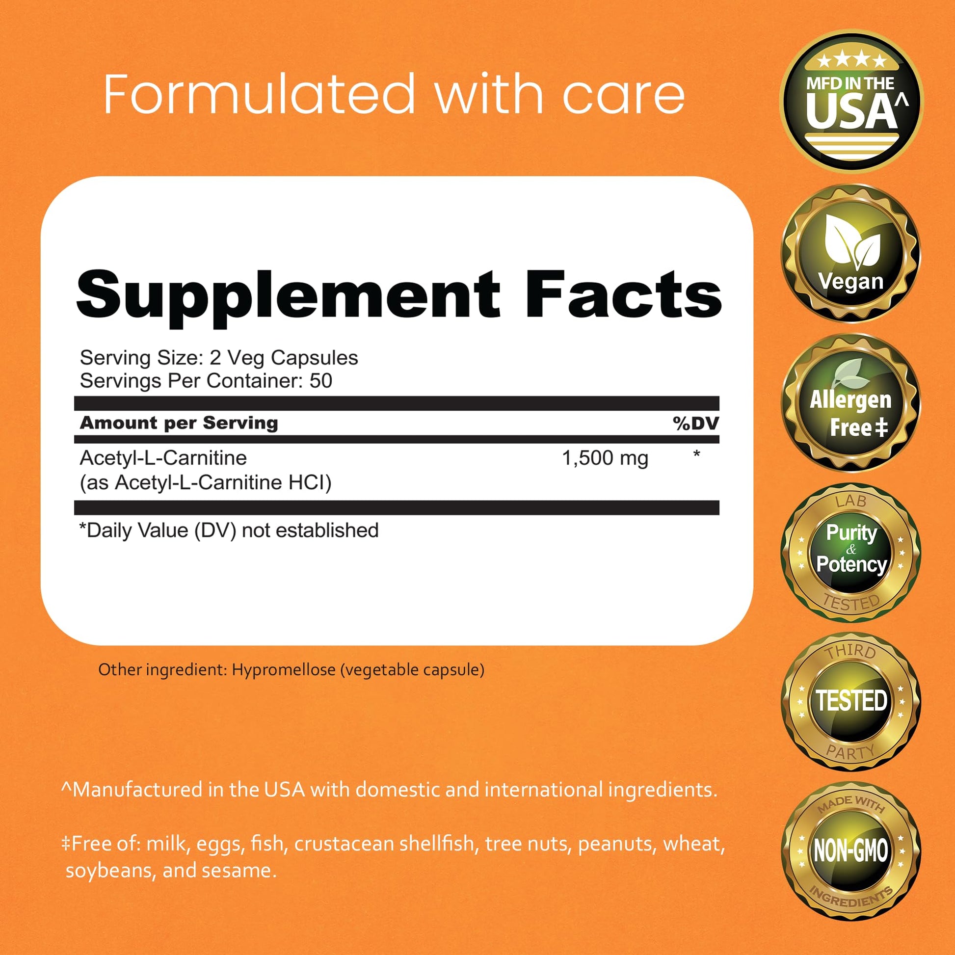 NaturaLife Labs Acetyl L-Carnitine (ALCAR) 1500 mg per Serving – 100 Capsules – Non-GMO, Gluten-Free, Vegan - dailyvitalstore