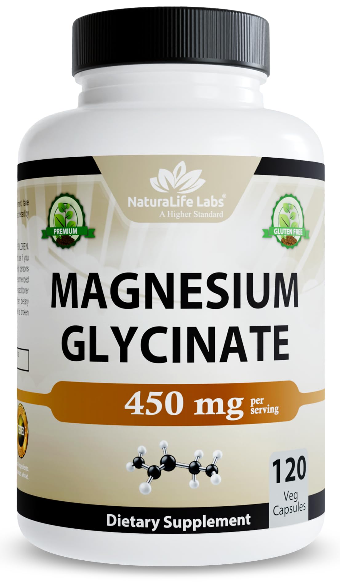 NaturaLife Labs Magnesium Glycinate - 450 mg per Serving – 120 Vegan Capsules - Non-GMO, Gluten-Free, Vegan - dailyvitalstore