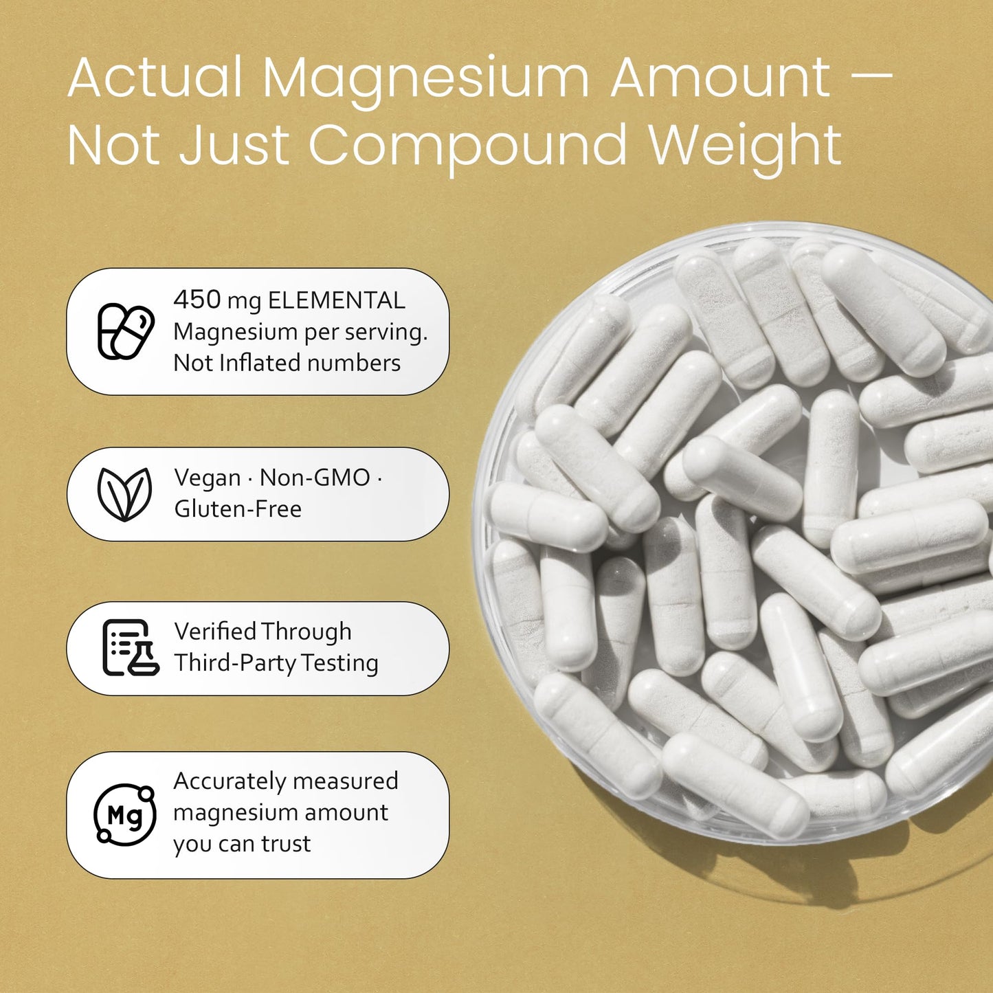 NaturaLife Labs Magnesium Glycinate - 450 mg per Serving – 120 Vegan Capsules - Non-GMO, Gluten-Free, Vegan - dailyvitalstore