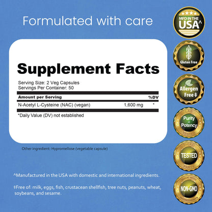 NaturaLife Labs N-Acetyl-L-Cysteine (NAC) 1600 mg – 100 Capsules, Non-GMO & Gluten-Free (2 Pack) (2) - dailyvitalstore