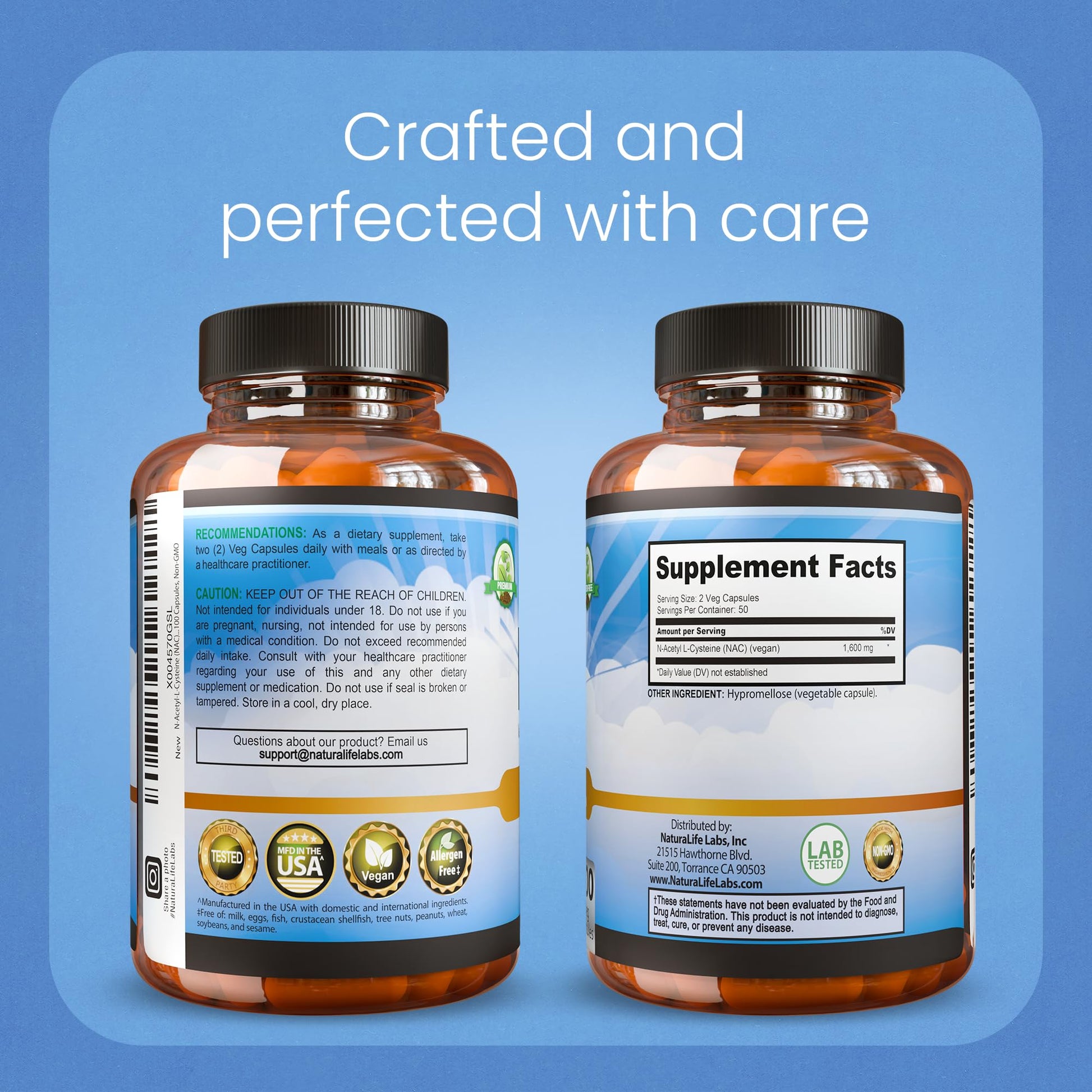 NaturaLife Labs N-Acetyl-L-Cysteine (NAC) 1600 mg – 100 Capsules, Non-GMO & Gluten-Free (2 Pack) (2) - dailyvitalstore
