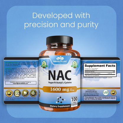 NaturaLife Labs N-Acetyl-L-Cysteine (NAC) 1600 mg – 100 Capsules, Non-GMO & Gluten-Free (2 Pack) (2) - dailyvitalstore