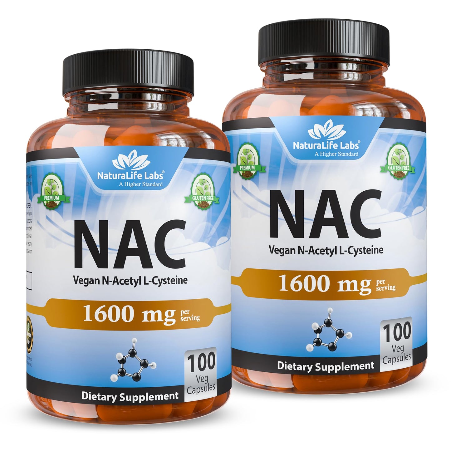 NaturaLife Labs N-Acetyl-L-Cysteine (NAC) 1600 mg – 100 Capsules, Non-GMO & Gluten-Free (2 Pack) (2) - dailyvitalstore