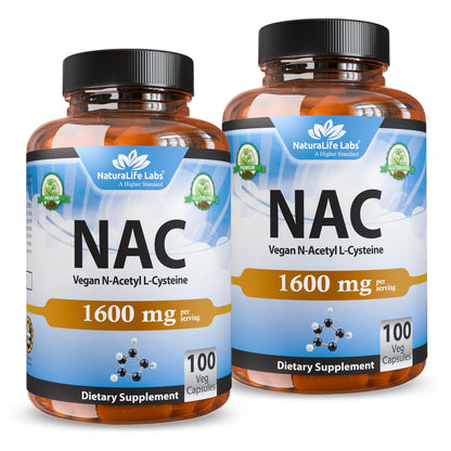 NaturaLife Labs N-Acetyl-L-Cysteine (NAC) 1600 mg – 100 Capsules, Non-GMO & Gluten-Free (2 Pack) (2) - dailyvitalstore