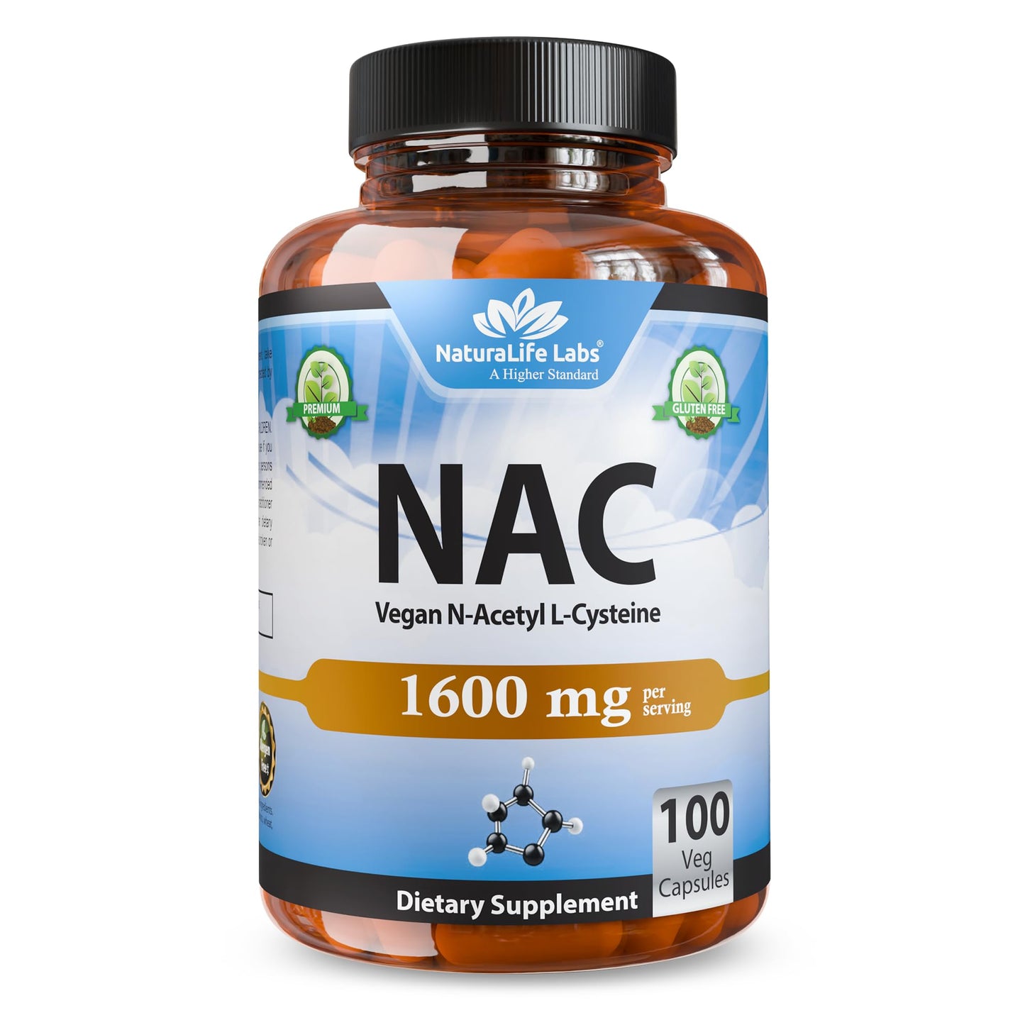 NaturaLife Labs N-Acetyl-L-Cysteine (NAC) 1600 mg – 100 Capsules - Vegan, Non-GMO & Gluten-Free - dailyvitalstore