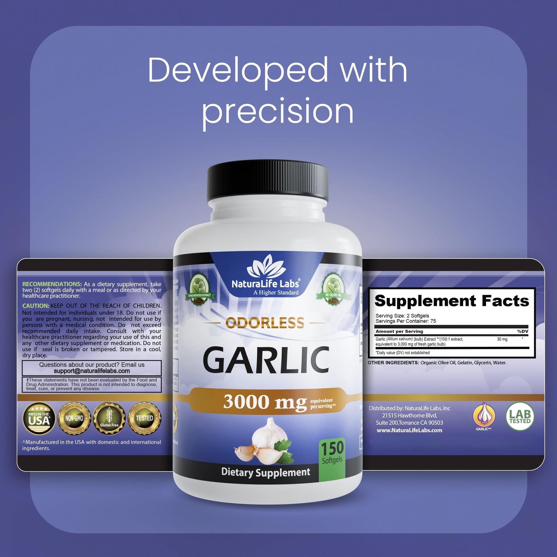 NaturaLife Labs Odorless Garlic Supplement – Garlic (Allium sativum) Extract Softgels – 150 Count – Non-GMO, Gluten-Free - dailyvitalstore