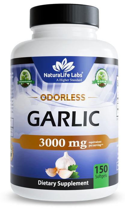 NaturaLife Labs Odorless Garlic Supplement – Garlic (Allium sativum) Extract Softgels – 150 Count – Non-GMO, Gluten-Free - dailyvitalstore