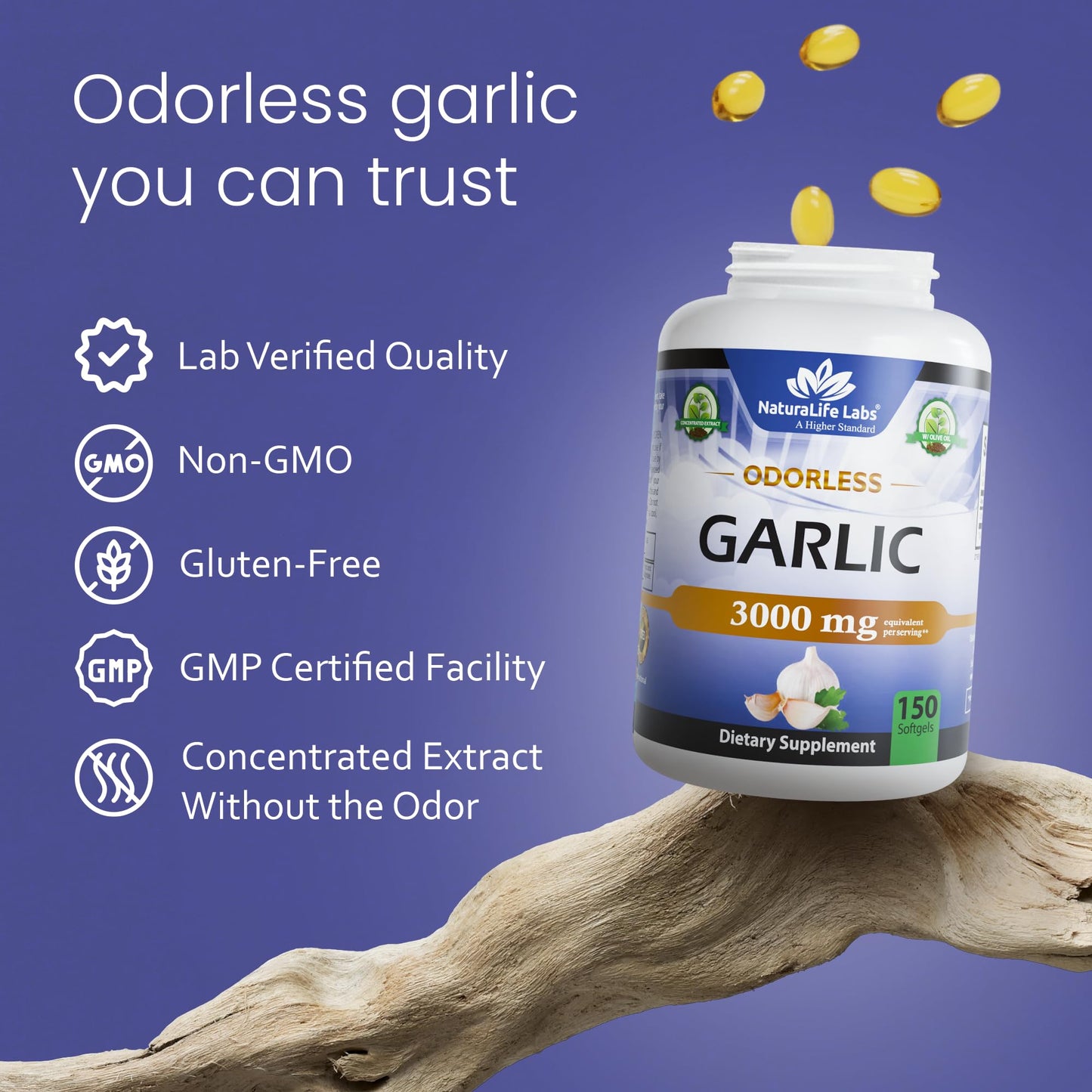 NaturaLife Labs Odorless Garlic Supplement – Garlic (Allium sativum) Extract Softgels – 150 Count – Non-GMO, Gluten-Free - dailyvitalstore