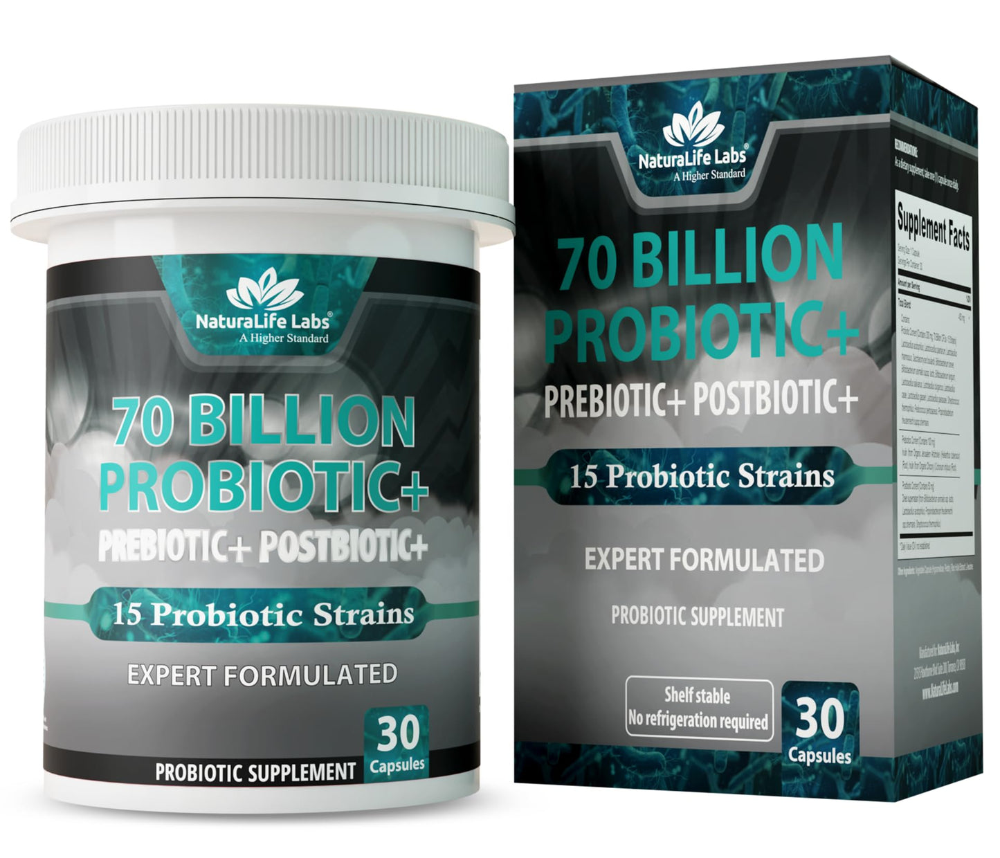 NaturaLife Labs Probiotics 70 Billion CFU – 15 Strains with Organic Prebiotic & Postbiotic – 3-in-1 Formula – 30 Vegan Capsules - dailyvitalstore