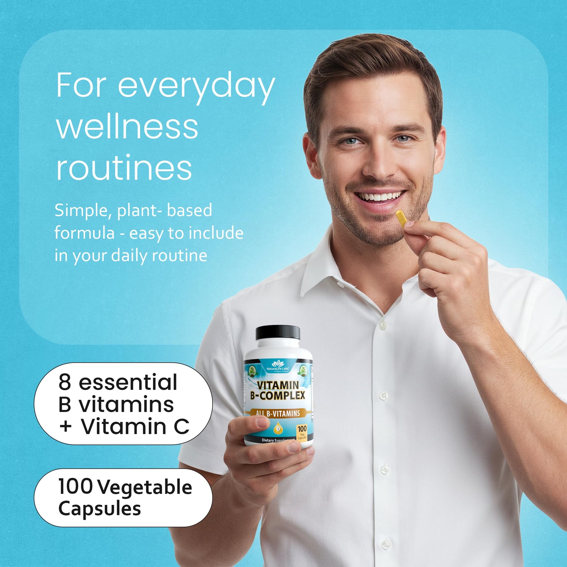 NaturaLife Labs Vitamin B Complex – All B Vitamins Including Active B2, B6, B9 & B12 (Methylcobalamin), Plus B1, B3, B5, B7 & Vitamin C – 100 Capsules - dailyvitalstore
