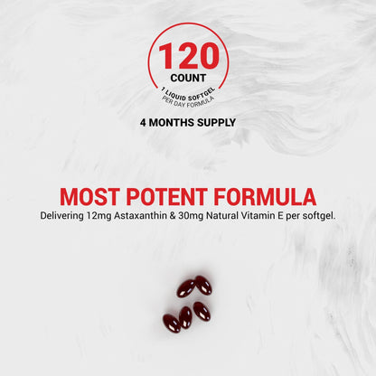 Naturalis New Zealand Astaxanthin (12mg) | Enhanced with Natural Vitamin E | Non-GMO, Soy & Gluten Free | 120 Softgels (4 Month Supply) - dailyvitalstore