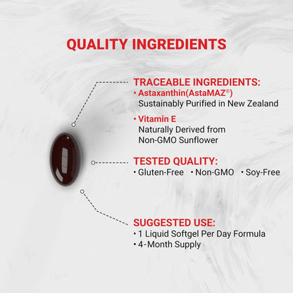 Naturalis New Zealand Astaxanthin (12mg) | Enhanced with Natural Vitamin E | Non-GMO, Soy & Gluten Free | 120 Softgels (4 Month Supply) - dailyvitalstore