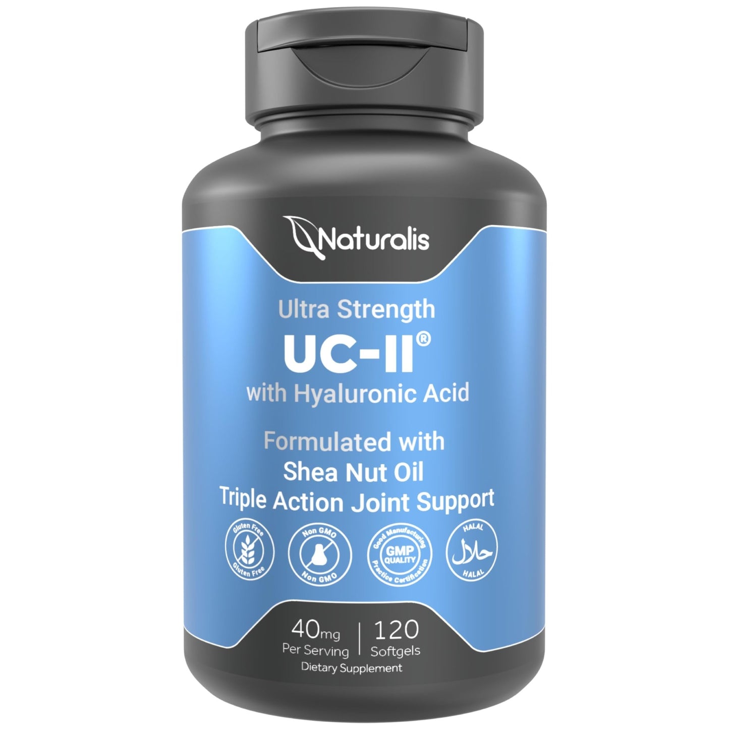 Naturalis UC-II 40 mg with Hyaluronic Acid and Shea Nut Oil | Enhanced Undenatured Type II Collagen for Better Joint Health, Mobility & Flexibility | Gluten-Free & Non-GMO | 120 Softgels - dailyvitalstore