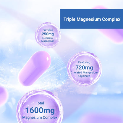 Naturalis Vegan Triple Magnesium Complex | Chelated Glycinate, Citrate & Oxide 1600mg Delivers 250mg Elemental Magnesium | Easily Absorbed for Stress, Muscle, Heart, Bone Support* | 60 Softgels - dailyvitalstore