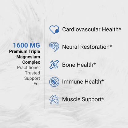 Naturalis Vegan Triple Magnesium Complex | Chelated Glycinate, Citrate & Oxide 1600mg Delivers 250mg Elemental Magnesium | Easily Absorbed for Stress, Muscle, Heart, Bone Support* | 60 Softgels - dailyvitalstore