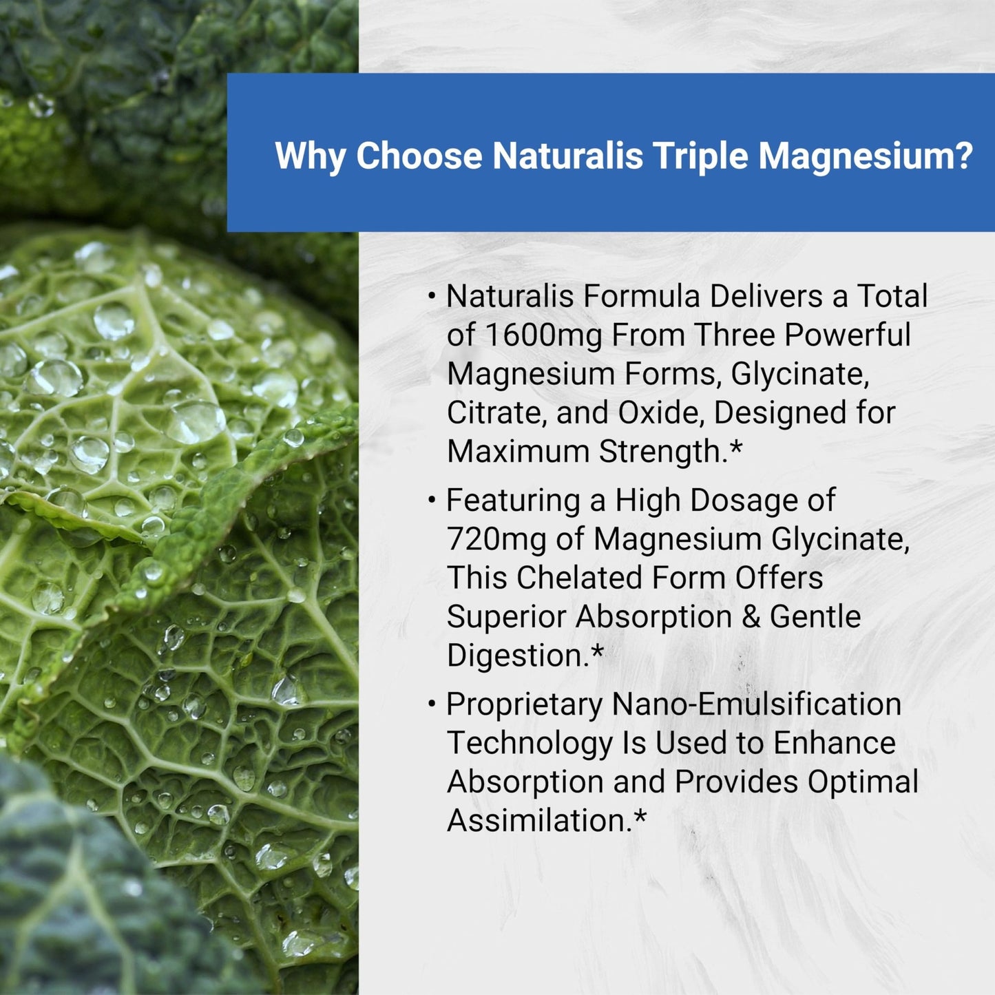 Naturalis Vegan Triple Magnesium Complex | Chelated Glycinate, Citrate & Oxide 1600mg Delivers 250mg Elemental Magnesium | Easily Absorbed for Stress, Muscle, Heart, Bone Support* | 60 Softgels - dailyvitalstore
