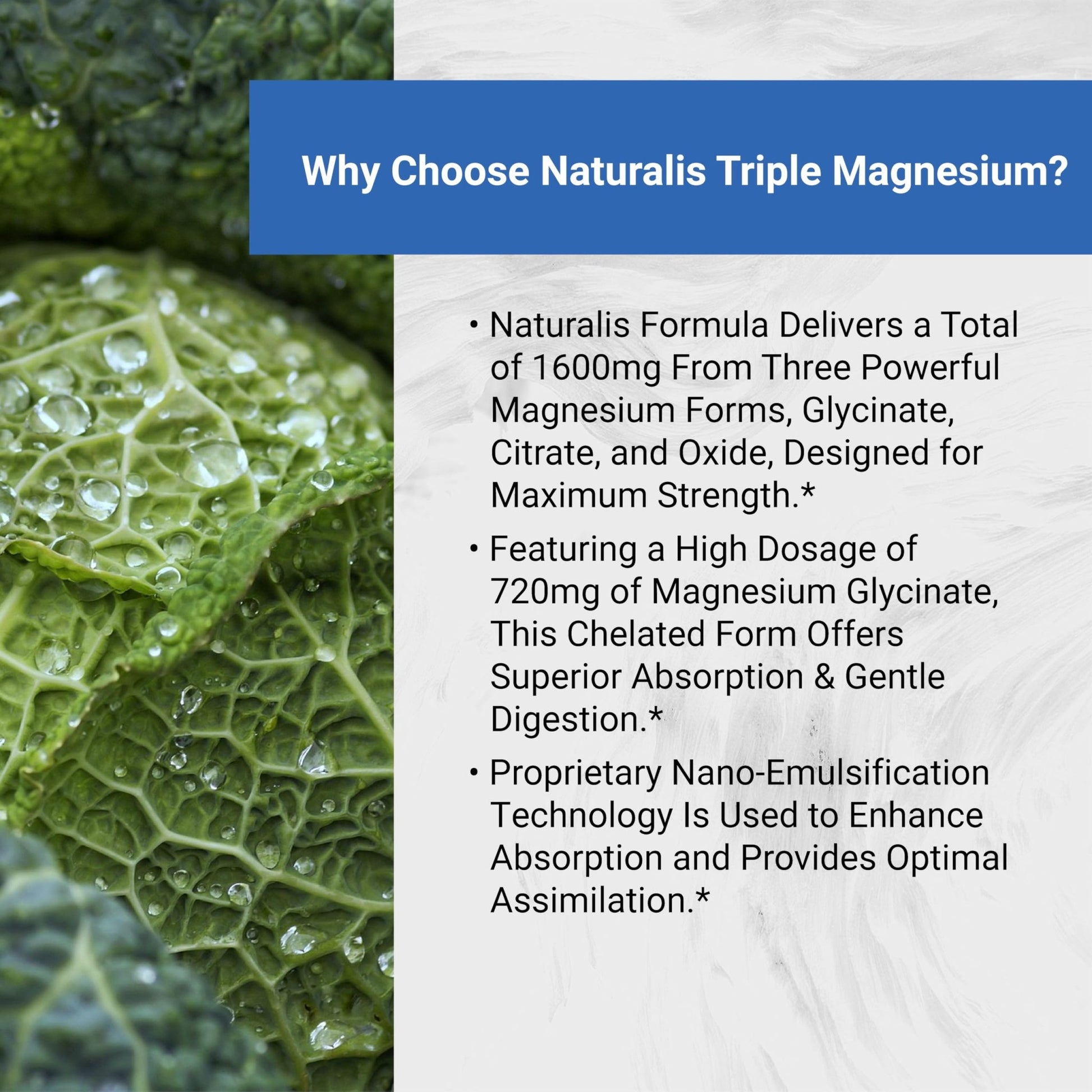 Naturalis Vegan Triple Magnesium Complex | Chelated Glycinate, Citrate & Oxide 1600mg Delivers 250mg Elemental Magnesium | Easily Absorbed for Stress, Muscle, Heart, Bone Support* | 60 Softgels - dailyvitalstore
