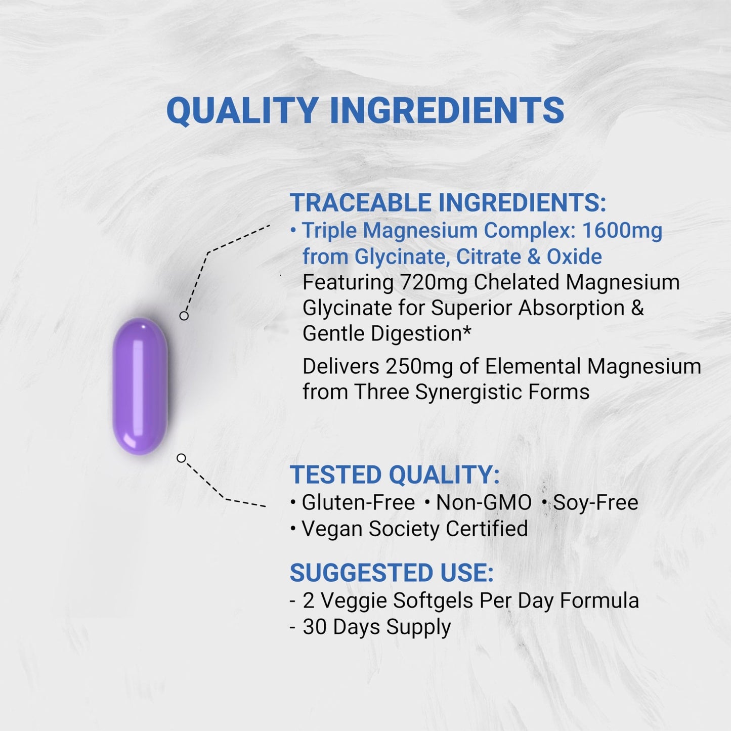 Naturalis Vegan Triple Magnesium Complex | Chelated Glycinate, Citrate & Oxide 1600mg Delivers 250mg Elemental Magnesium | Easily Absorbed for Stress, Muscle, Heart, Bone Support* | 60 Softgels - dailyvitalstore