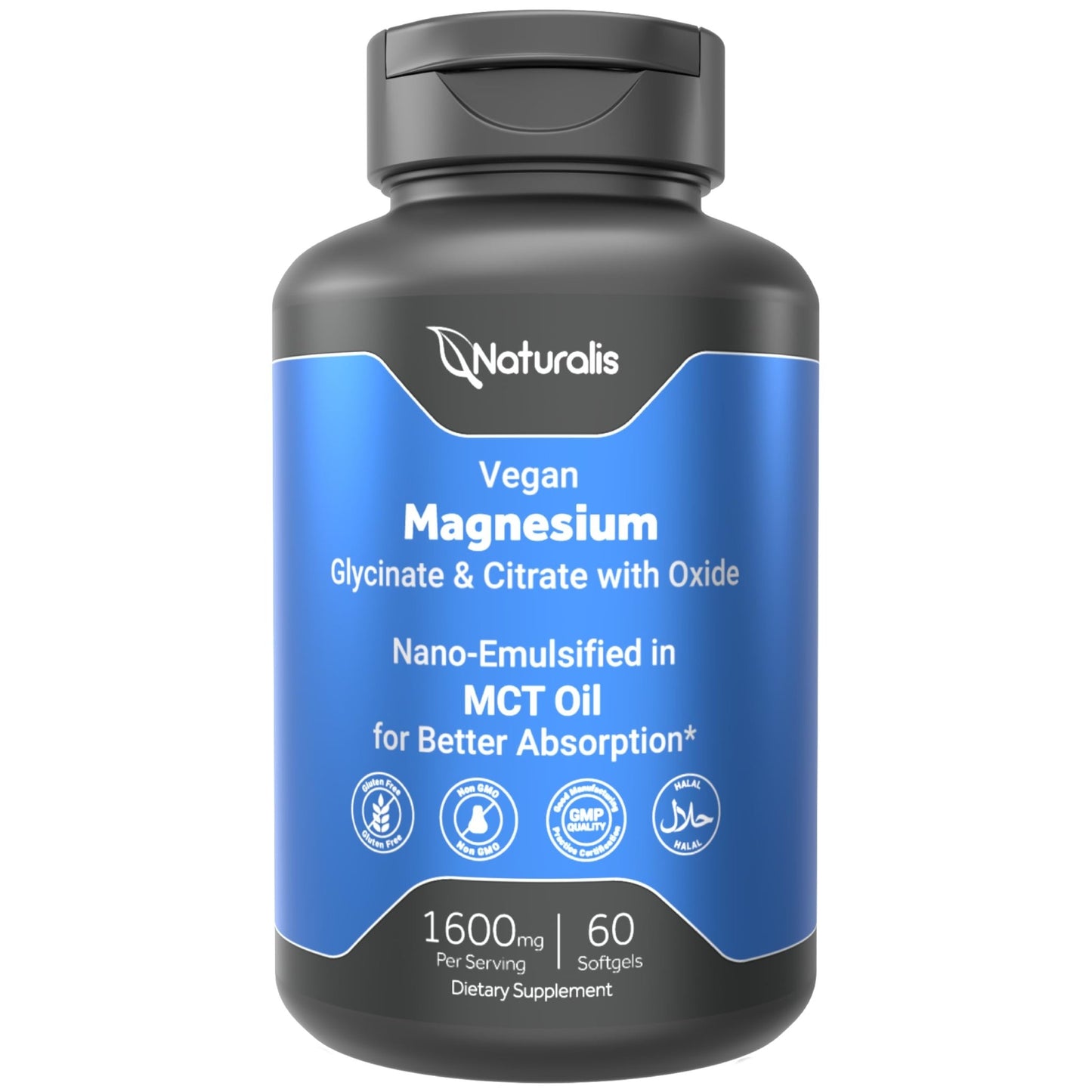 Naturalis Vegan Triple Magnesium Complex | Chelated Glycinate, Citrate & Oxide 1600mg Delivers 250mg Elemental Magnesium | Easily Absorbed for Stress, Muscle, Heart, Bone Support* | 60 Softgels - dailyvitalstore