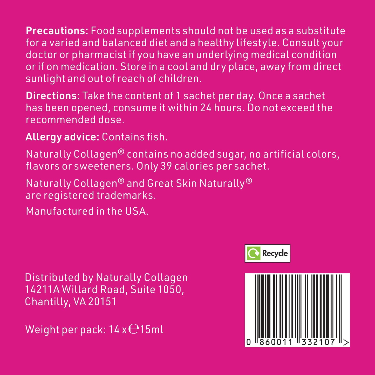 Naturally Collagen - Premium Hydrolyzed Liquid Marine Collagen Supplement - 8000mg of Collagen per Sachet Plus 180mg VIT C - Natural Tropical Fruit Flavour - 14 Sachets per Box - dailyvitalstore