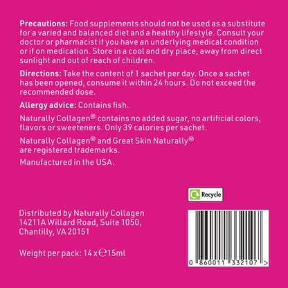 Naturally Collagen - Premium Hydrolyzed Liquid Marine Collagen Supplement - 8000mg of Collagen per Sachet Plus 180mg VIT C - Natural Tropical Fruit Flavour - 14 Sachets per Box - dailyvitalstore