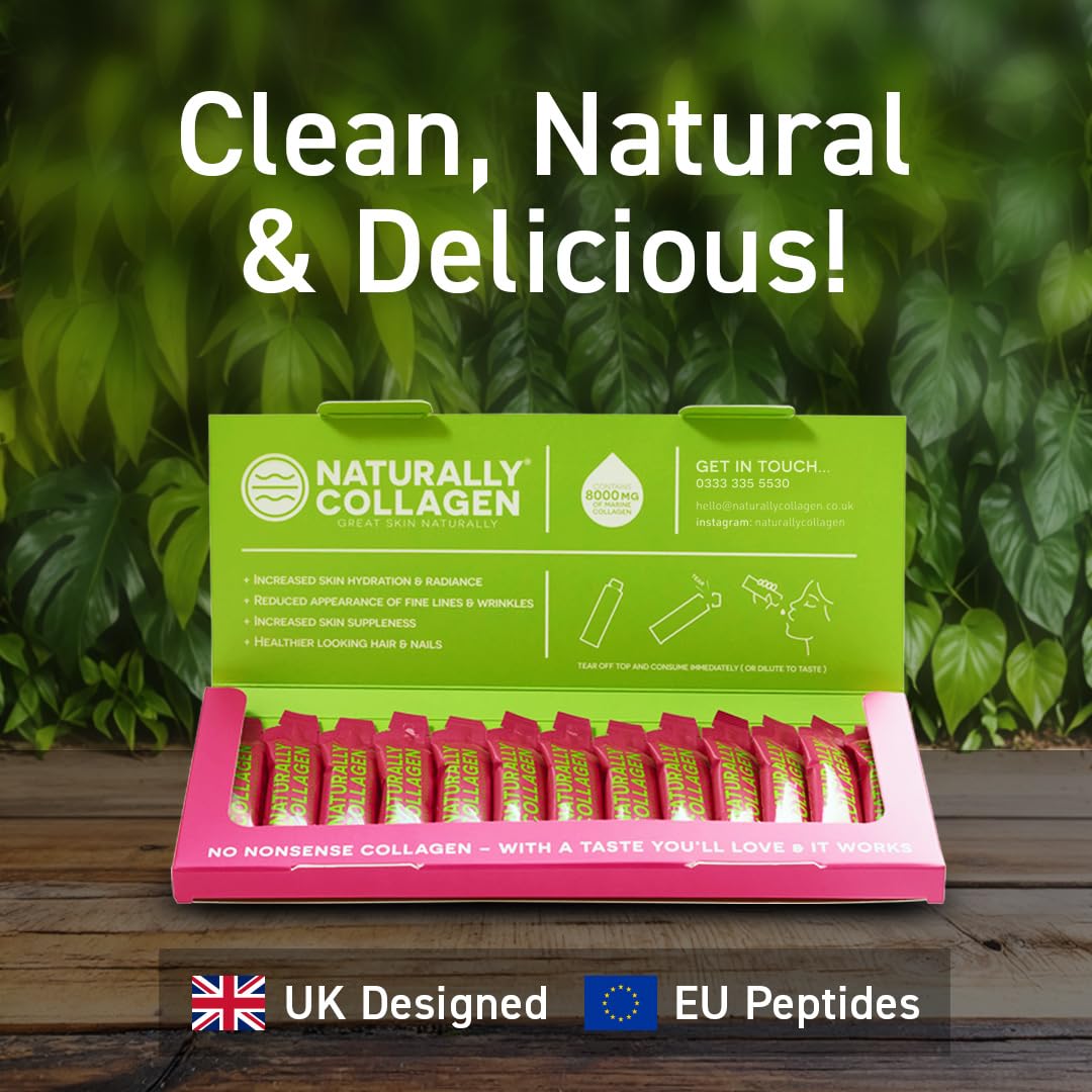 Naturally Collagen - Premium Hydrolyzed Liquid Marine Collagen Supplement - 8000mg of Collagen per Sachet Plus 180mg VIT C - Natural Tropical Fruit Flavour - 14 Sachets per Box - dailyvitalstore