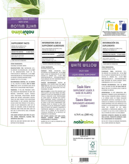 Naturalma White Willow (Salix alba) bark Alcohol-Free Tincture - 6.76 fl oz Liquid Extract in Drops - Herbal Supplement - Vegan - dailyvitalstore