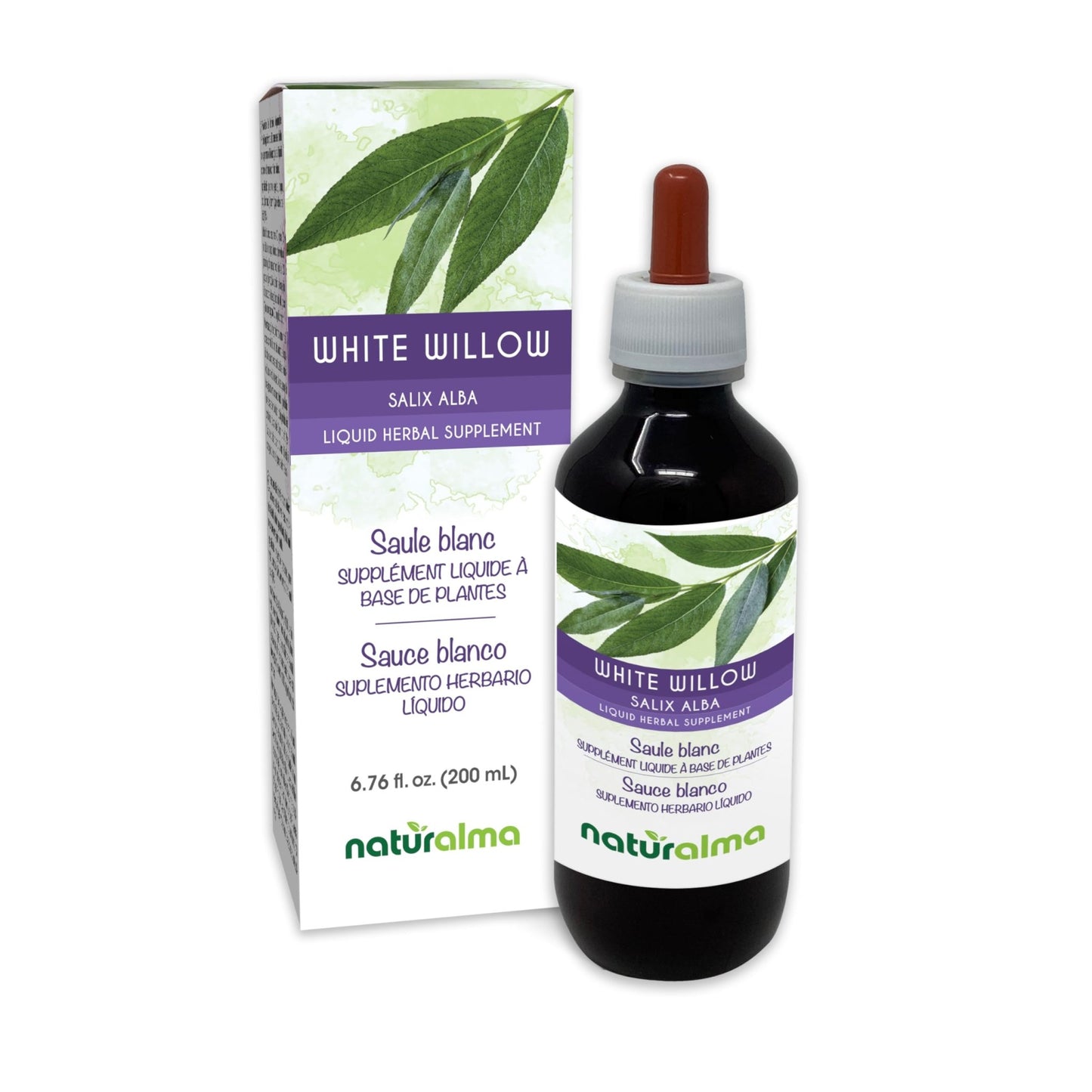 Naturalma White Willow (Salix alba) bark Alcohol-Free Tincture - 6.76 fl oz Liquid Extract in Drops - Herbal Supplement - Vegan - dailyvitalstore