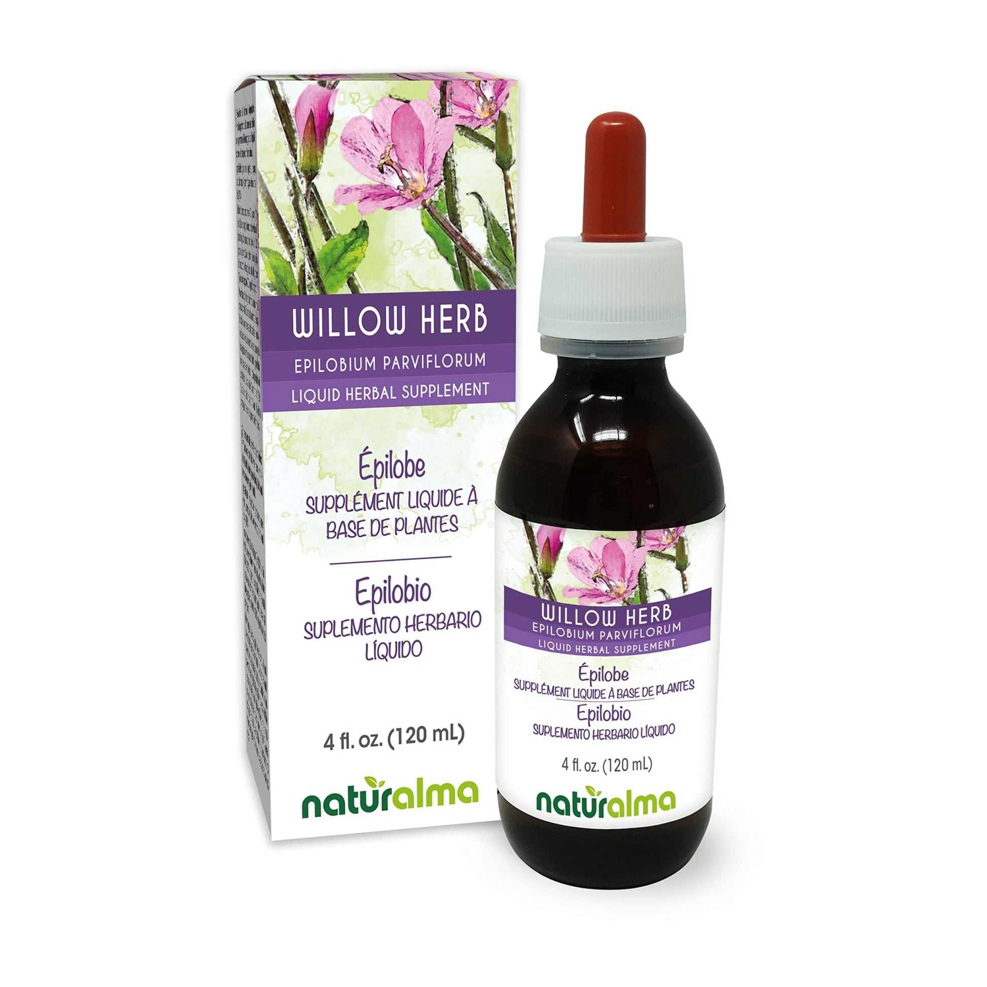 Naturalma Willow herb or Fireweed (Epilobium parviflorum) herb Alcohol-Free Tincture - 4 fl oz Liquid Extract in Drops - Herbal Supplement - Vegan - dailyvitalstore
