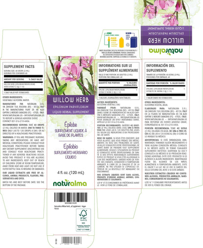 Naturalma Willow herb or Fireweed (Epilobium parviflorum) herb Alcohol-Free Tincture - 4 fl oz Liquid Extract in Drops - Herbal Supplement - Vegan - dailyvitalstore