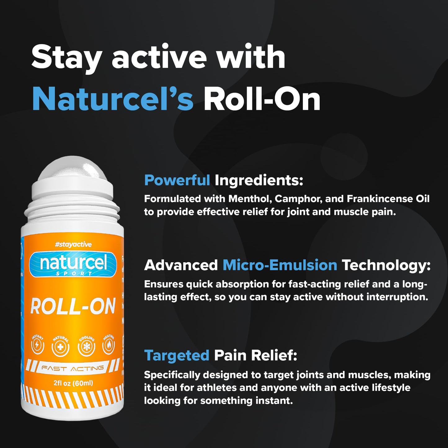 Naturcel Sport Roll-On, 2FL OZ, Topical Reliever for Aches and Pains of Muscles and Joints, Cooling, Fast Acting, Mess Free Massage Roller, Colorless - dailyvitalstore