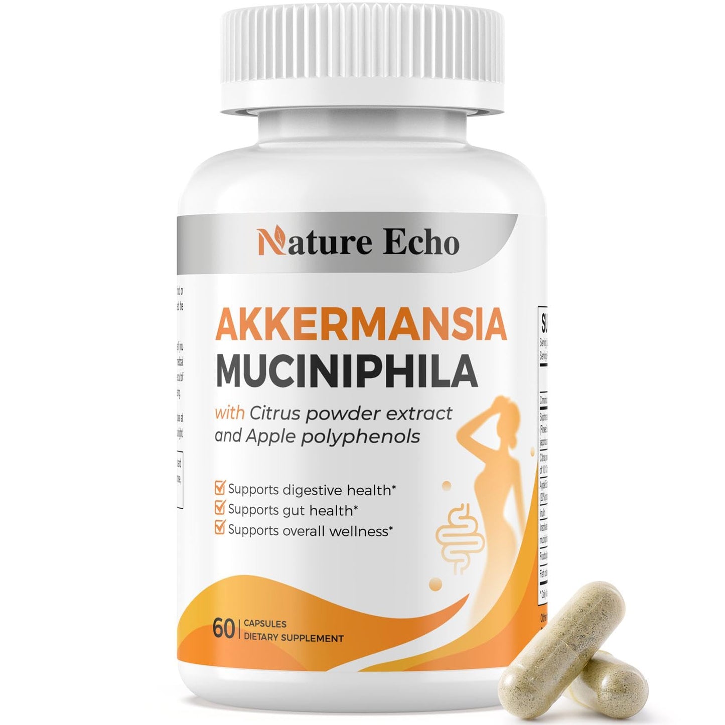 Nature Echo Supplement Support, Akkermansia Muciniphila Supplement for Cravings & Gut Health with Collagen, Inulin & Chromium - 60 Servings Capsules - dailyvitalstore