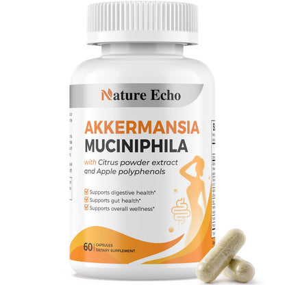Nature Echo Supplement Support, Akkermansia Muciniphila Supplement for Cravings & Gut Health with Collagen, Inulin & Chromium - 60 Servings Capsules - dailyvitalstore