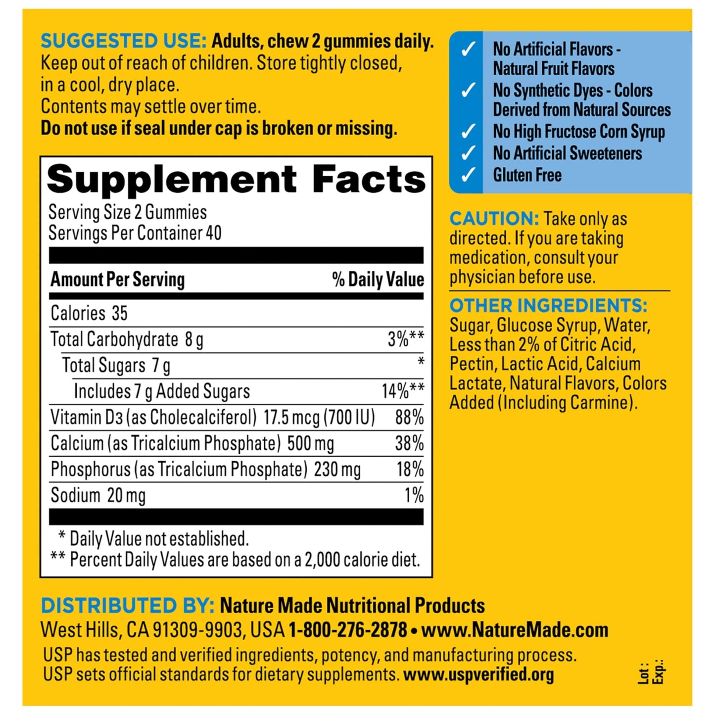 Nature Made Calcium Gummies 500 mg Per Serving with Vitamin D3, Dietary Calcium Supplement for Bone Support, 80 Gummies, 40 Day Supply - dailyvitalstore