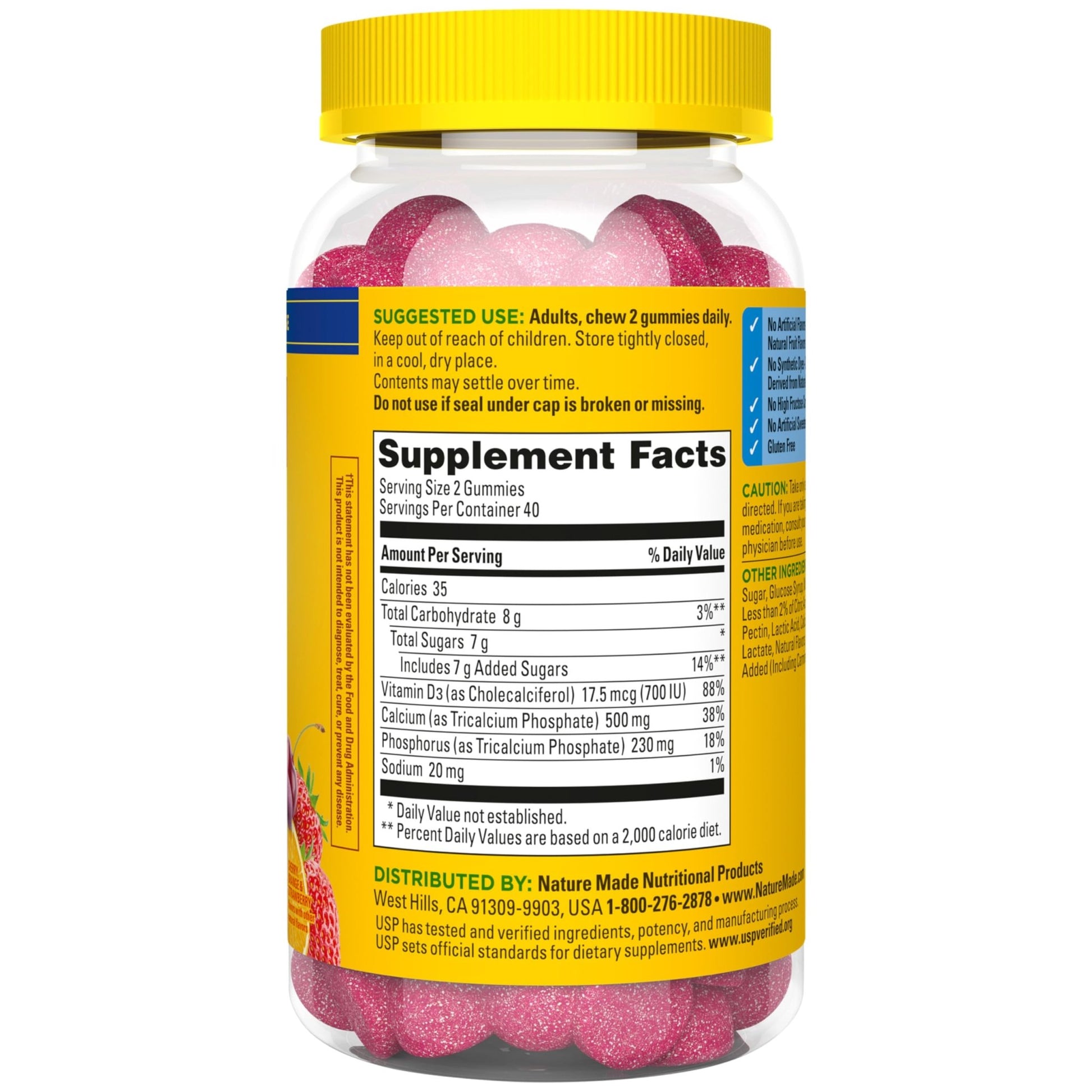 Nature Made Calcium Gummies 500 mg Per Serving with Vitamin D3, Dietary Calcium Supplement for Bone Support, 80 Gummies, 40 Day Supply - dailyvitalstore