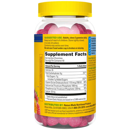 Nature Made Calcium Gummies 500 mg Per Serving with Vitamin D3, Dietary Calcium Supplement for Bone Support, 80 Gummies, 40 Day Supply - dailyvitalstore