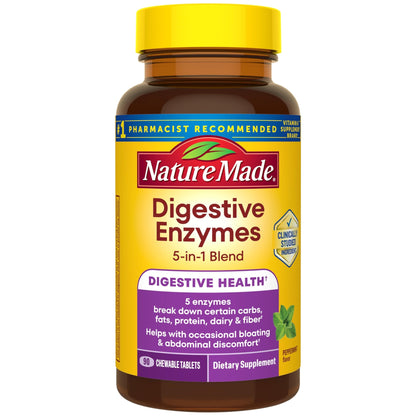 Nature Made Digestive Enzymes 5-in-1 Blend, Digestive Health Support, 90 Chewable Tablets, 30 Day Supply - dailyvitalstore
