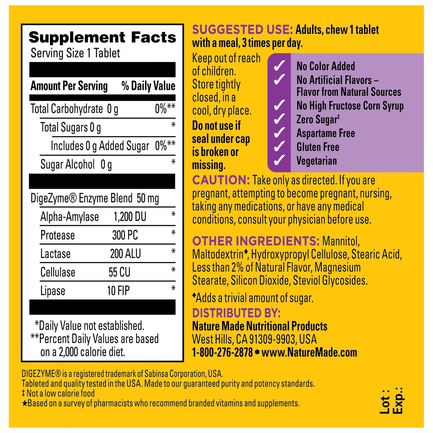 Nature Made Digestive Enzymes 5-in-1 Blend, Digestive Health Support, 90 Chewable Tablets, 30 Day Supply - dailyvitalstore