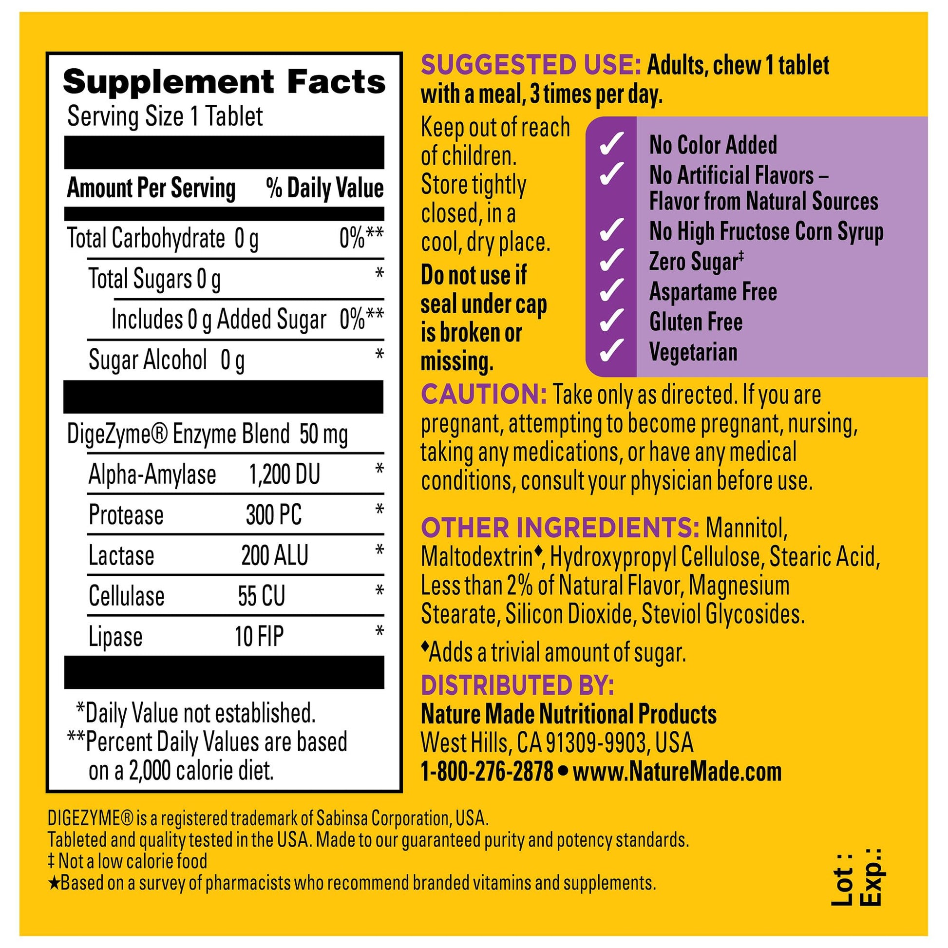 Nature Made Digestive Enzymes 5-in-1 Blend, Digestive Health Support, 90 Chewable Tablets, 30 Day Supply - dailyvitalstore